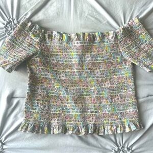 Smocked Off-Shoulder Top in Pastel Floral